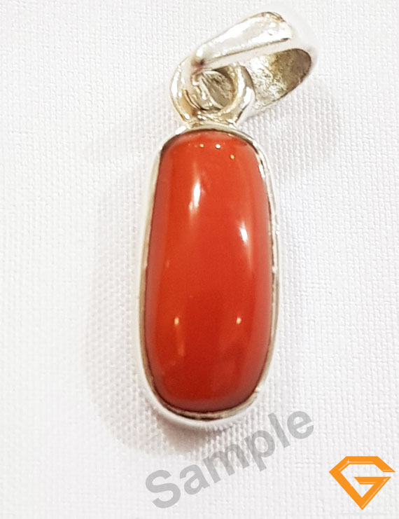 7.25 ratti  Natural Certified Moonga/Coral Silver Pendant